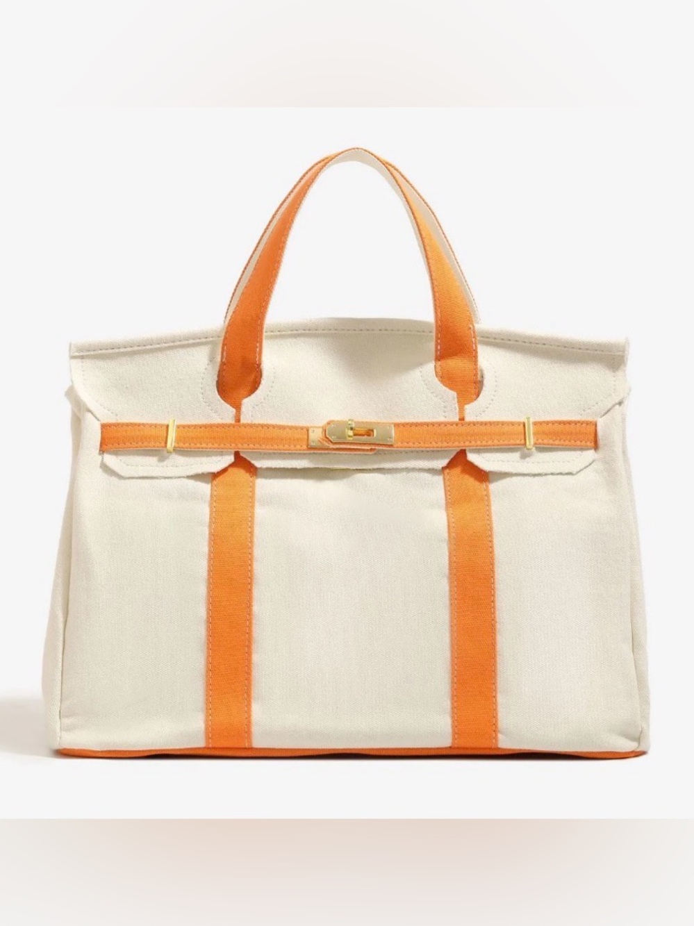 Boatkin Canvas Two-Tone Bag - Orange with Gold Hardware